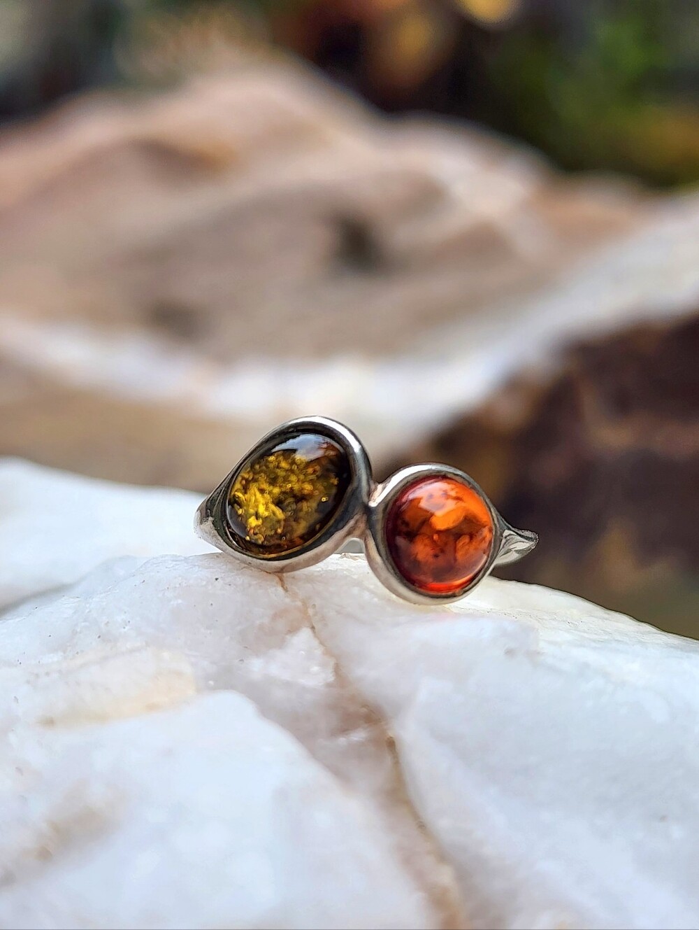 Amber Ring Sterling Silver 925  Baltic Honey Cognac Natural Amber Jewelry